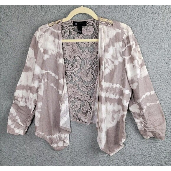 INC International Concepts Jacket Cardigan Womens M Linen Tie Dye Boho Neutrals - Picture 2 of 11